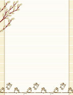 free computer stationery with pussy willows and birds in golden colors